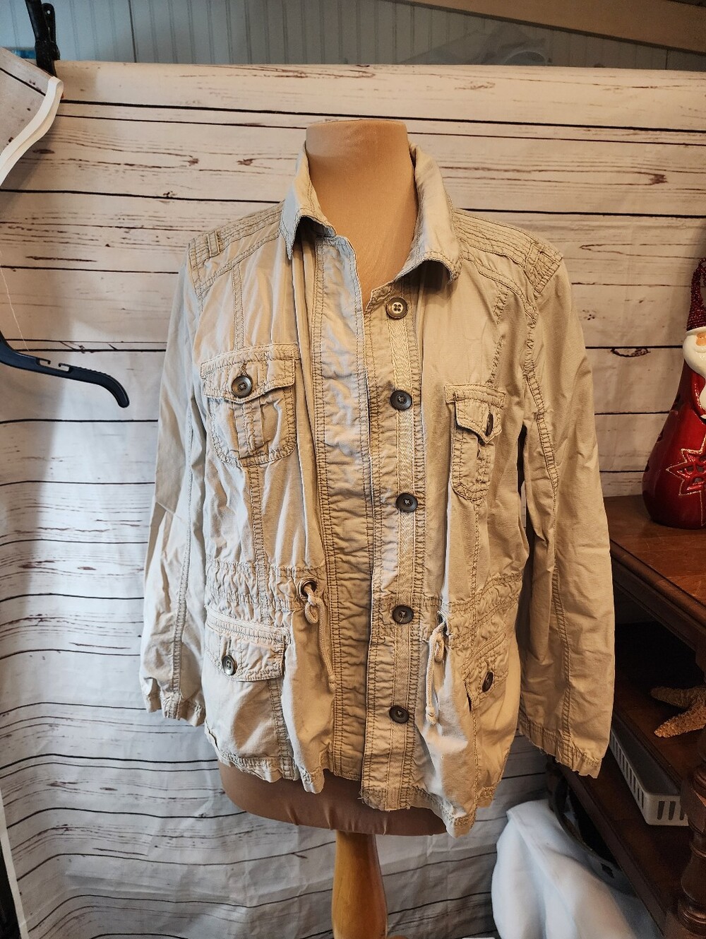 Sonoma Lightweight Beige Cotton Jacket Safari Style Pockets